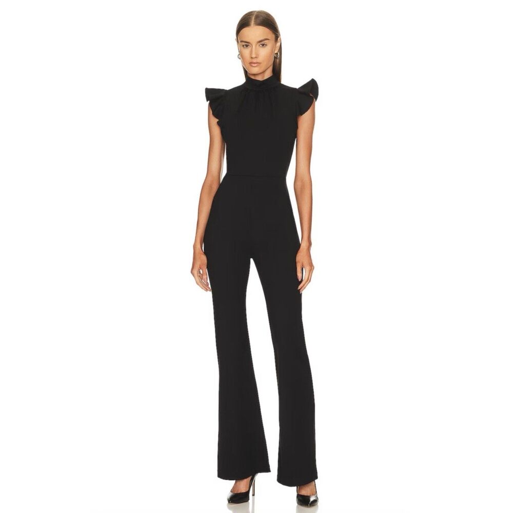 Amanda Uprichard X REVOLVE Davina Jumpsuit Size Small Black Ponte Ruffle $246